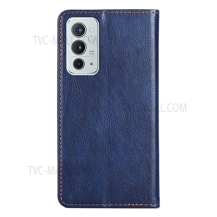 Solid Color Magnetic Auto-absorbed PU Leather Phone Protective Shell Case with Wallet Stand for OnePlus 9RT 5G - Blue-3