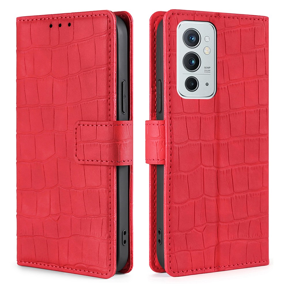 Crocodile Texture Anti-Drop Phone Leather Case Shell with Wallet Stand for OnePlus 9RT 5G - Red-1