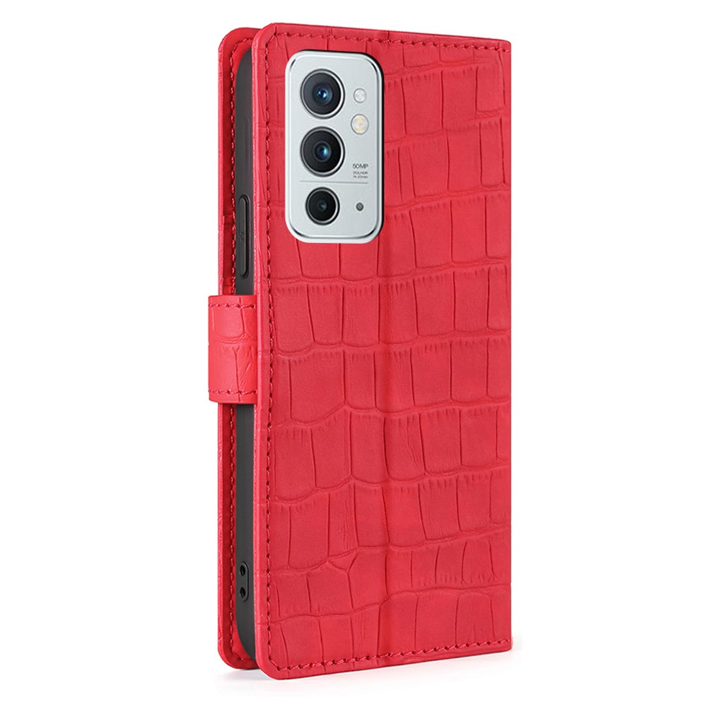 Crocodile Texture Anti-Drop Phone Leather Case Shell with Wallet Stand for OnePlus 9RT 5G - Red-3
