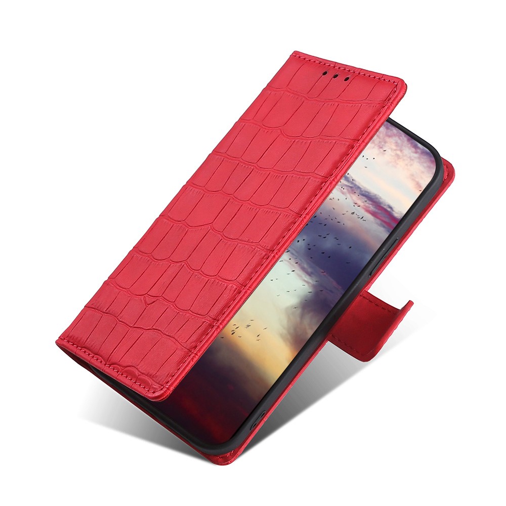 Crocodile Texture Anti-Drop Phone Leather Case Shell with Wallet Stand for OnePlus 9RT 5G - Red-6