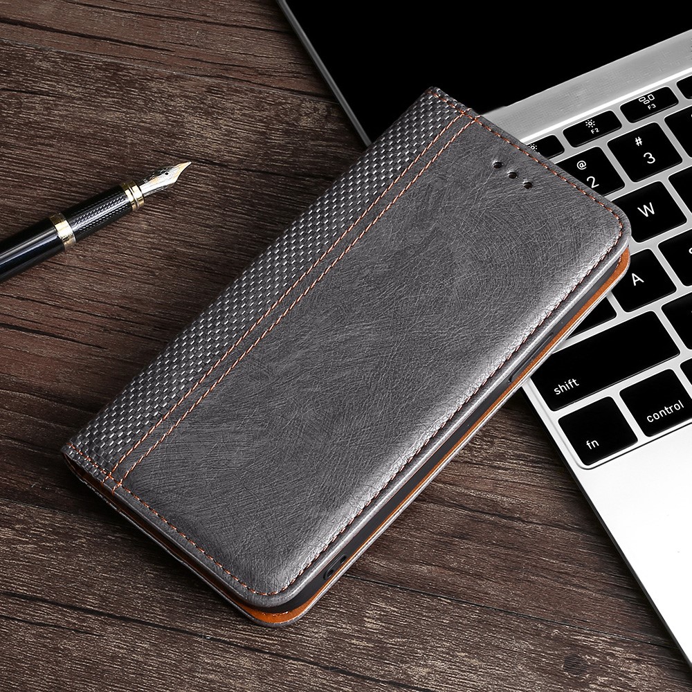 Plaid Pattern Splicing PU Leather Stand Card Slot Auto Magnetic Closed Case for OnePlus 9RT 5G - Grey-8
