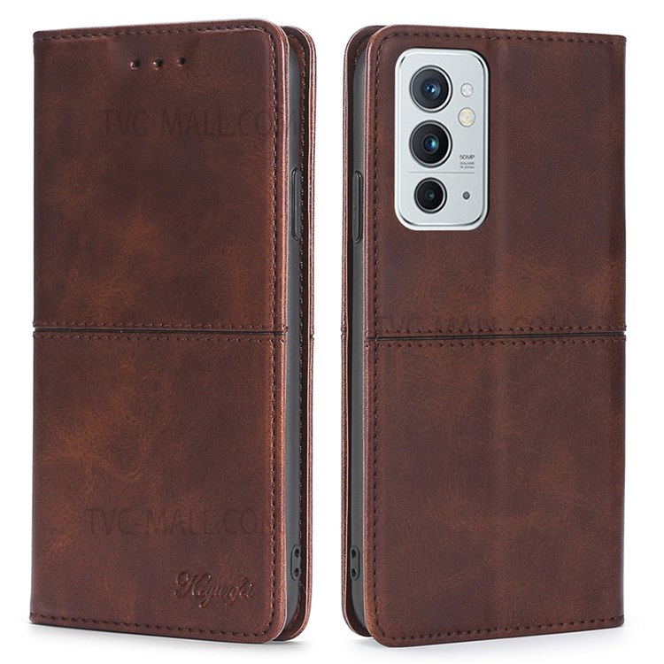 Anti-fall Scratch-resistant Card Slots Design Magnetic Closing Leather Phone Stand Cover Case for OnePlus 9RT 5G - Dark Brown-1