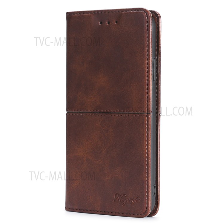 Anti-fall Scratch-resistant Card Slots Design Magnetic Closing Leather Phone Stand Cover Case for OnePlus 9RT 5G - Dark Brown-2