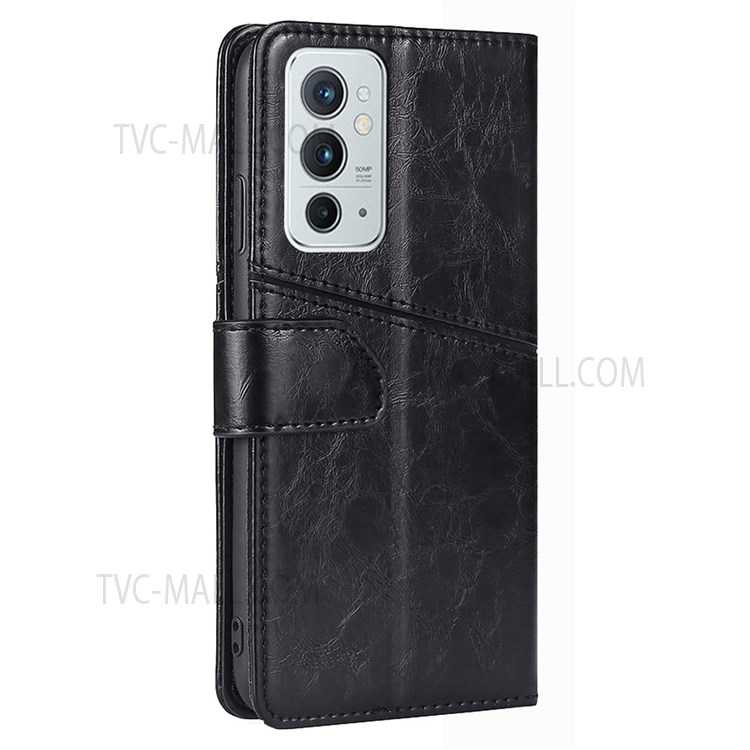 Splicing Geometric Pattern Anti-fall Leather Wallet Stand Phone Case Shell for OnePlus 9RT 5G - Black-3