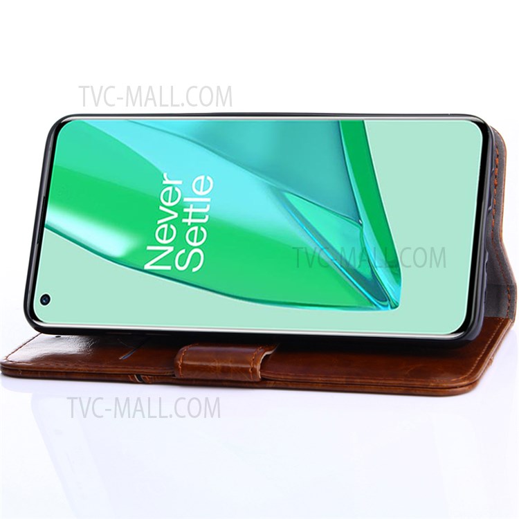 Splicing Geometric Pattern Anti-fall Leather Wallet Stand Phone Case Shell for OnePlus 9RT 5G - Black-5
