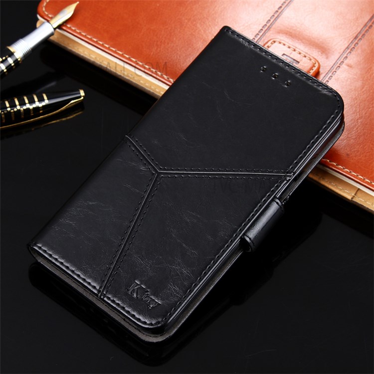 Splicing Geometric Pattern Anti-fall Leather Wallet Stand Phone Case Shell for OnePlus 9RT 5G - Black-6