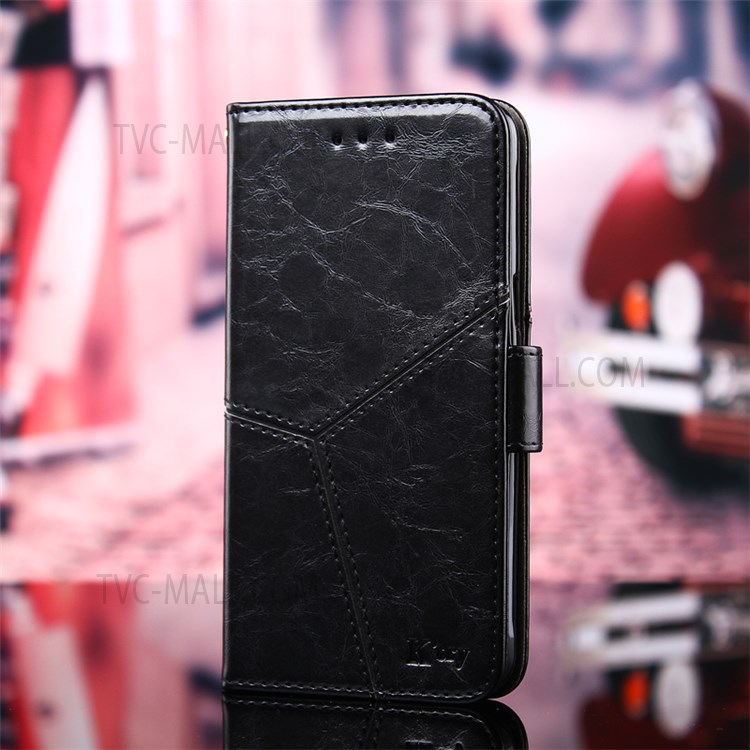 Splicing Geometric Pattern Anti-fall Leather Wallet Stand Phone Case Shell for OnePlus 9RT 5G - Black-7