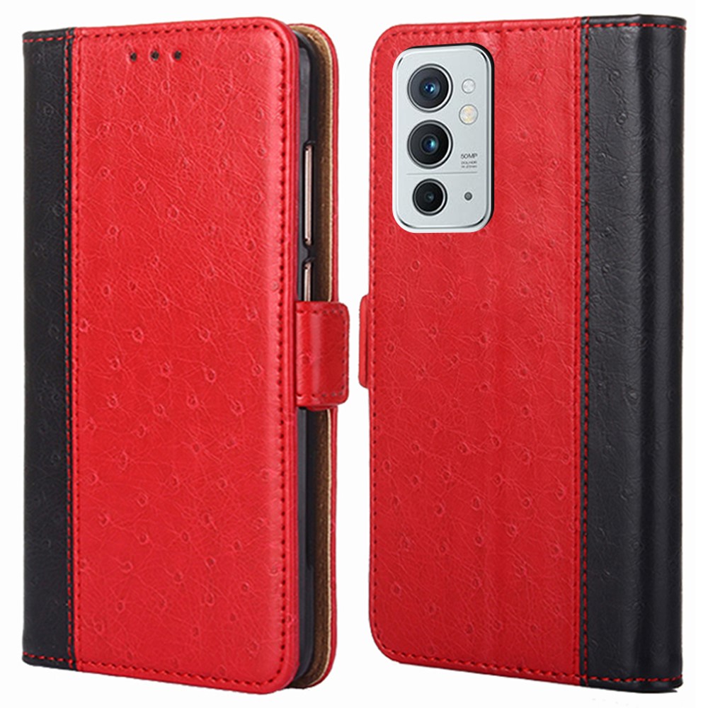 Stand Bookstyle Ostrich Texture PU Leather Wallet Magnetic Phone Case for OnePlus 9RT 5G - Red-1