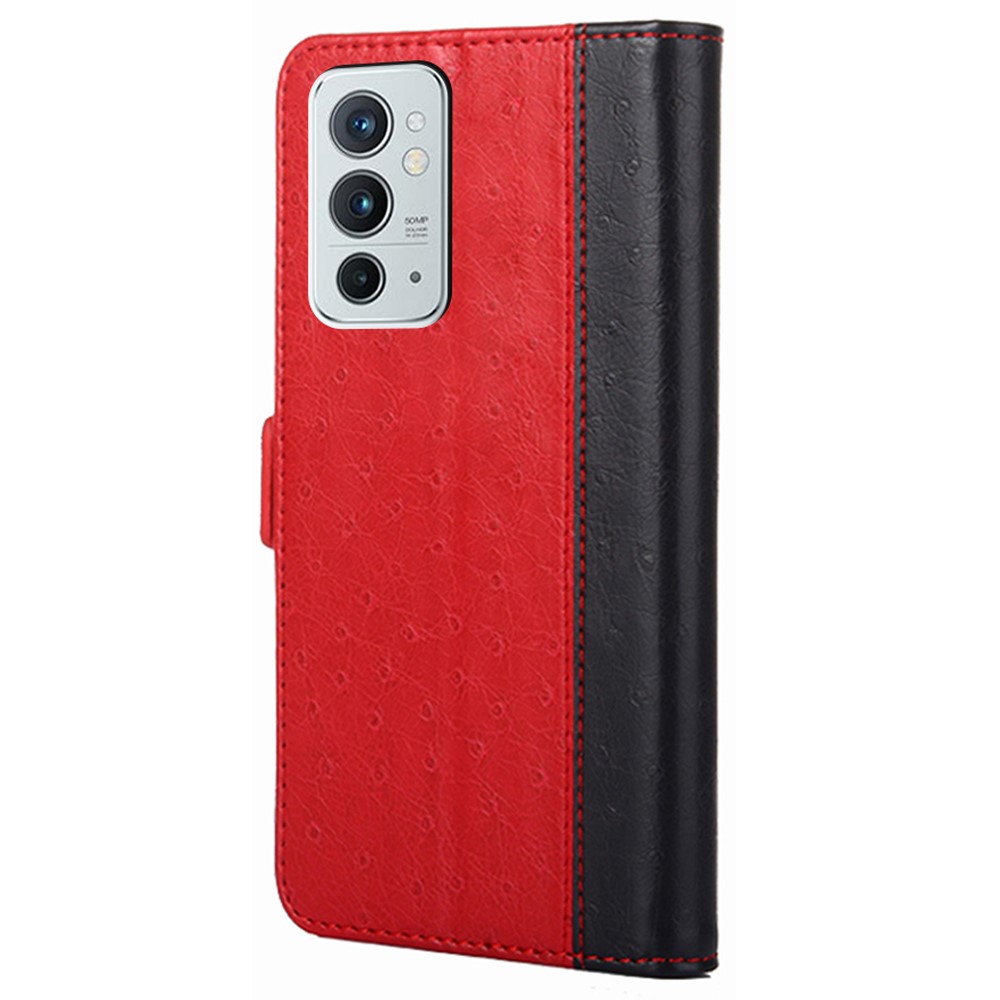 Stand Bookstyle Ostrich Texture PU Leather Wallet Magnetic Phone Case for OnePlus 9RT 5G - Red-3