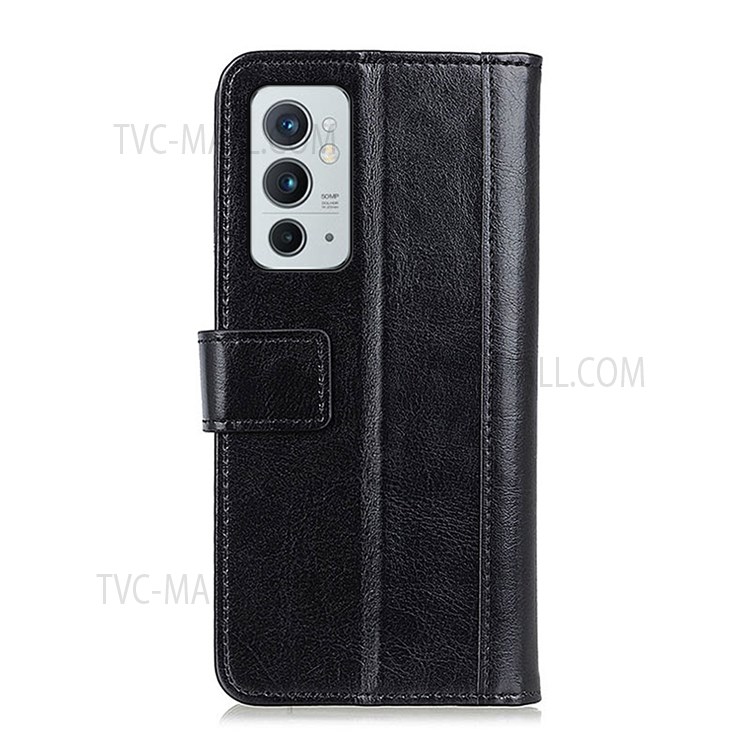 Stand Design Rivet Decor Crazy Horse Texture Magnetic Clasp Closure Anti-drop Leather Wallet Case Cover for OnePlus 9RT 5G - Black-3