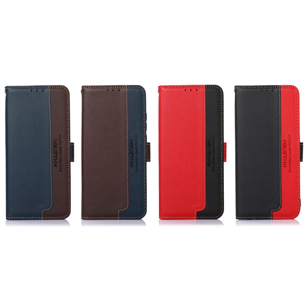 KHAZNEH RFID Blocking Privacy-Protecting Litchi Texture Leather Wallet Phone Case with Handy Strap for OnePlus 9RT 5G - Blue-9