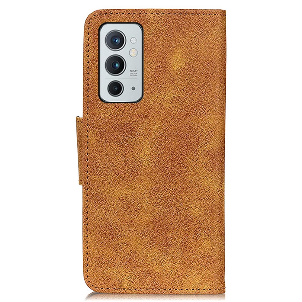 Folio Flip Retro Style Split Leather Wallet Protective Case with Adjustable Stand Design for OnePlus 9RT 5G - Yellow-3