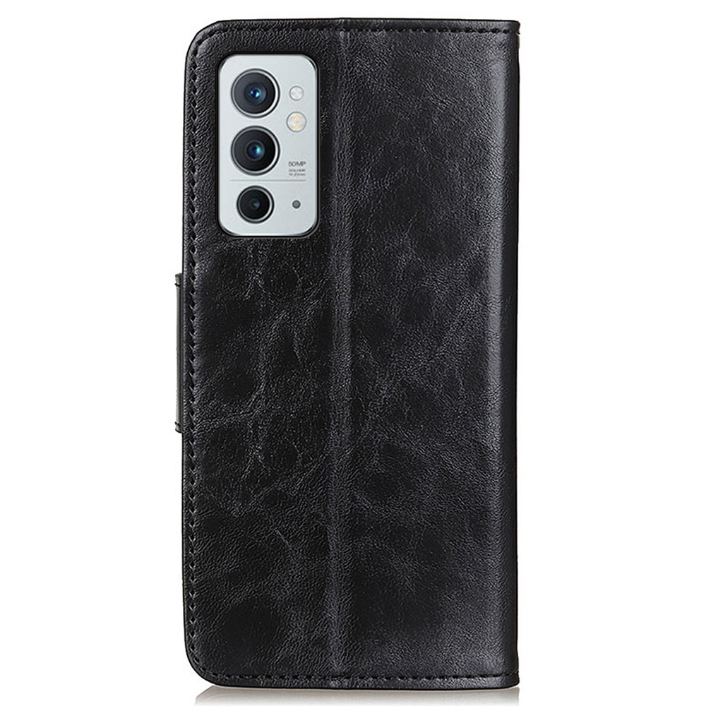 Folio Flip Crazy Horse Texture Split Leather Wallet Protective Case with Adjustable Stand Design for OnePlus 9RT 5G - Black-3