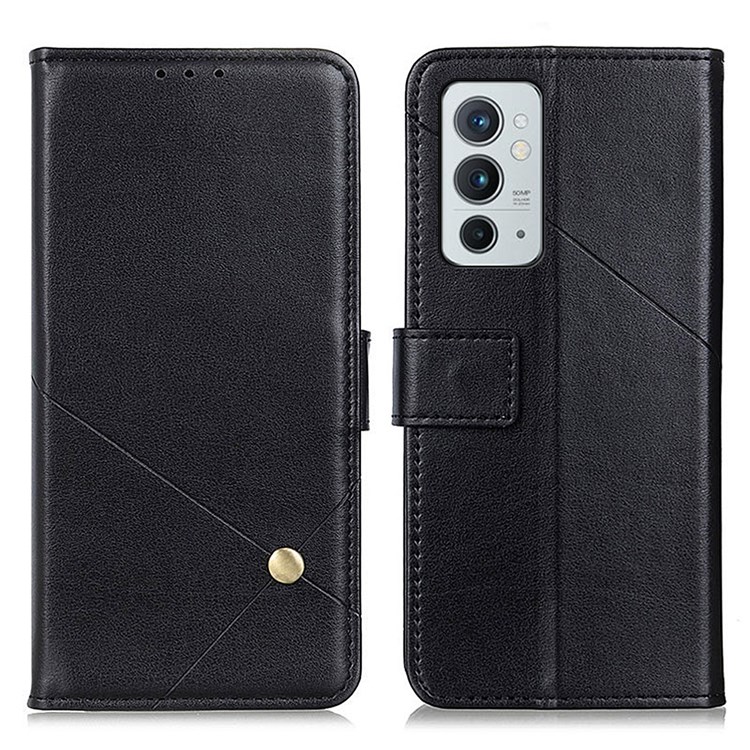 Stand Design Premium PU Leather Wallet Flip Folio Cover Shockproof TPU Interior Phone Case for OnePlus 9RT 5G - Black-1