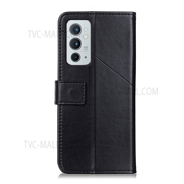Stand Design Premium PU Leather Wallet Flip Folio Cover Shockproof TPU Interior Phone Case for OnePlus 9RT 5G - Black-3