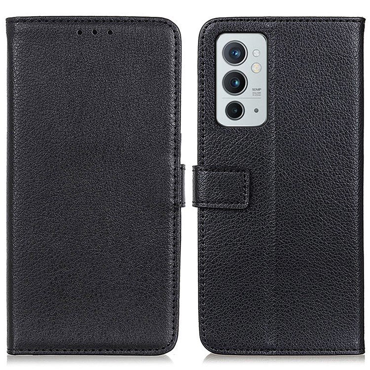 Litchi Texture Flip PU Leather + TPU Inner Shell Wallet Stand Shockproof Phone Cover for OnePlus 9RT 5G - Black-1