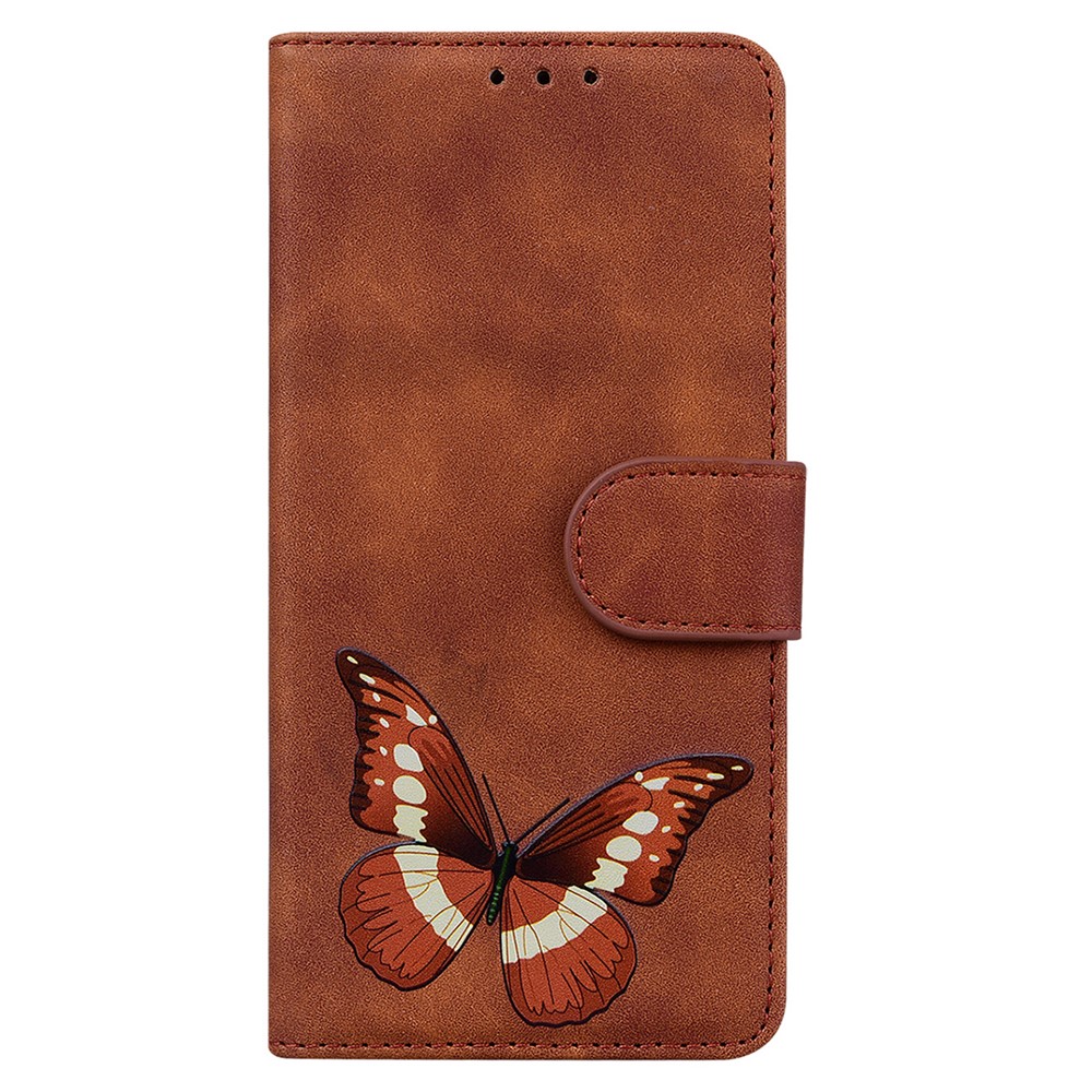 Big Butterfly Pattern Printing Shock Absorbing Skin-touch PU Leather Phone Cover Wallet Stand Shell for OnePlus Nord N200 5G - Brown-2