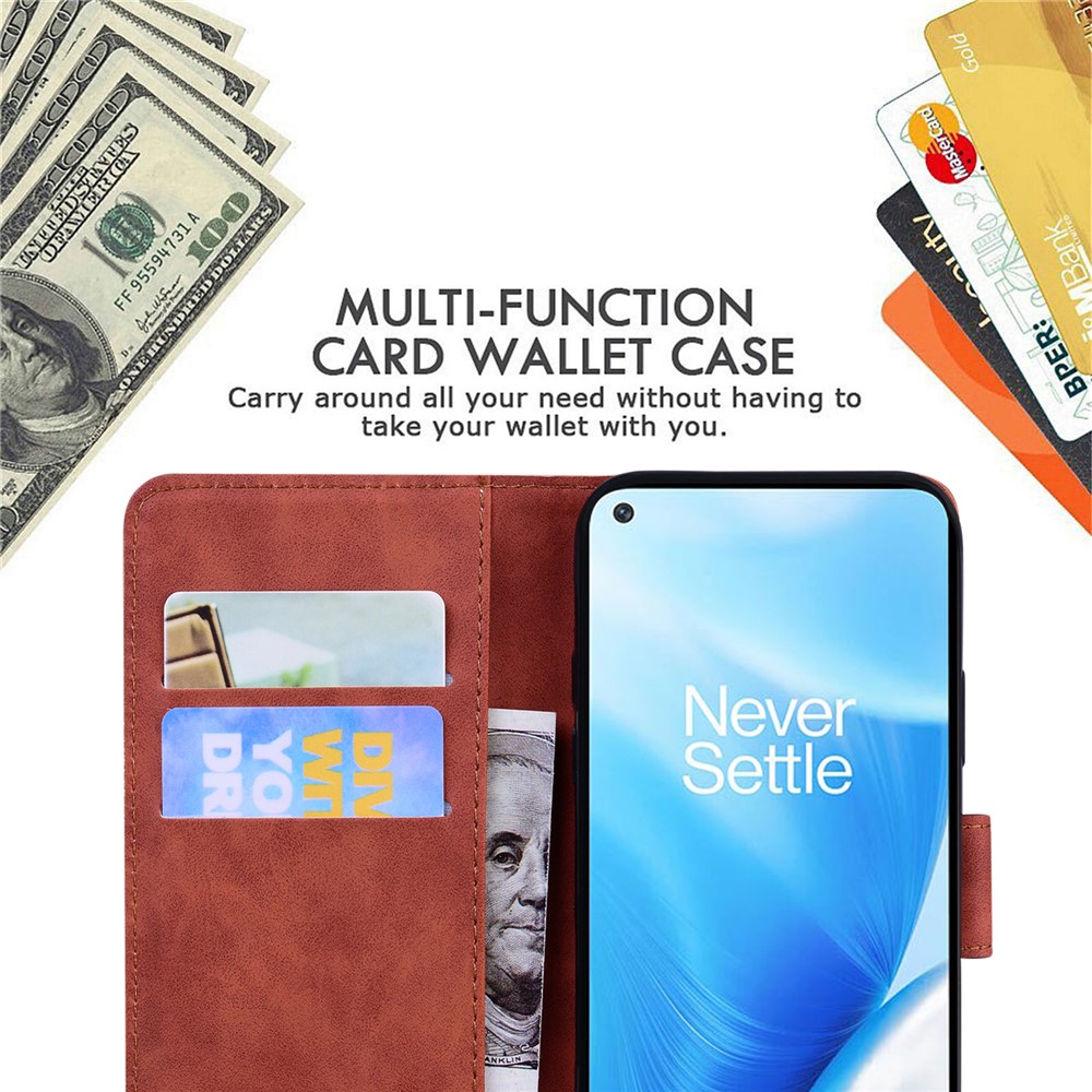 Big Butterfly Pattern Printing Shock Absorbing Skin-touch PU Leather Phone Cover Wallet Stand Shell for OnePlus Nord N200 5G - Brown-6