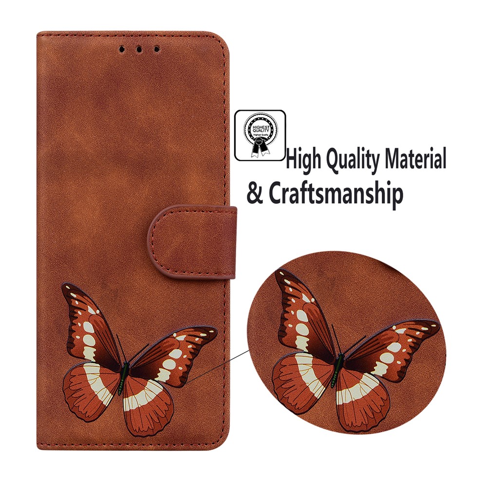 Big Butterfly Pattern Printing Shock Absorbing Skin-touch PU Leather Phone Cover Wallet Stand Shell for OnePlus Nord N200 5G - Brown-8