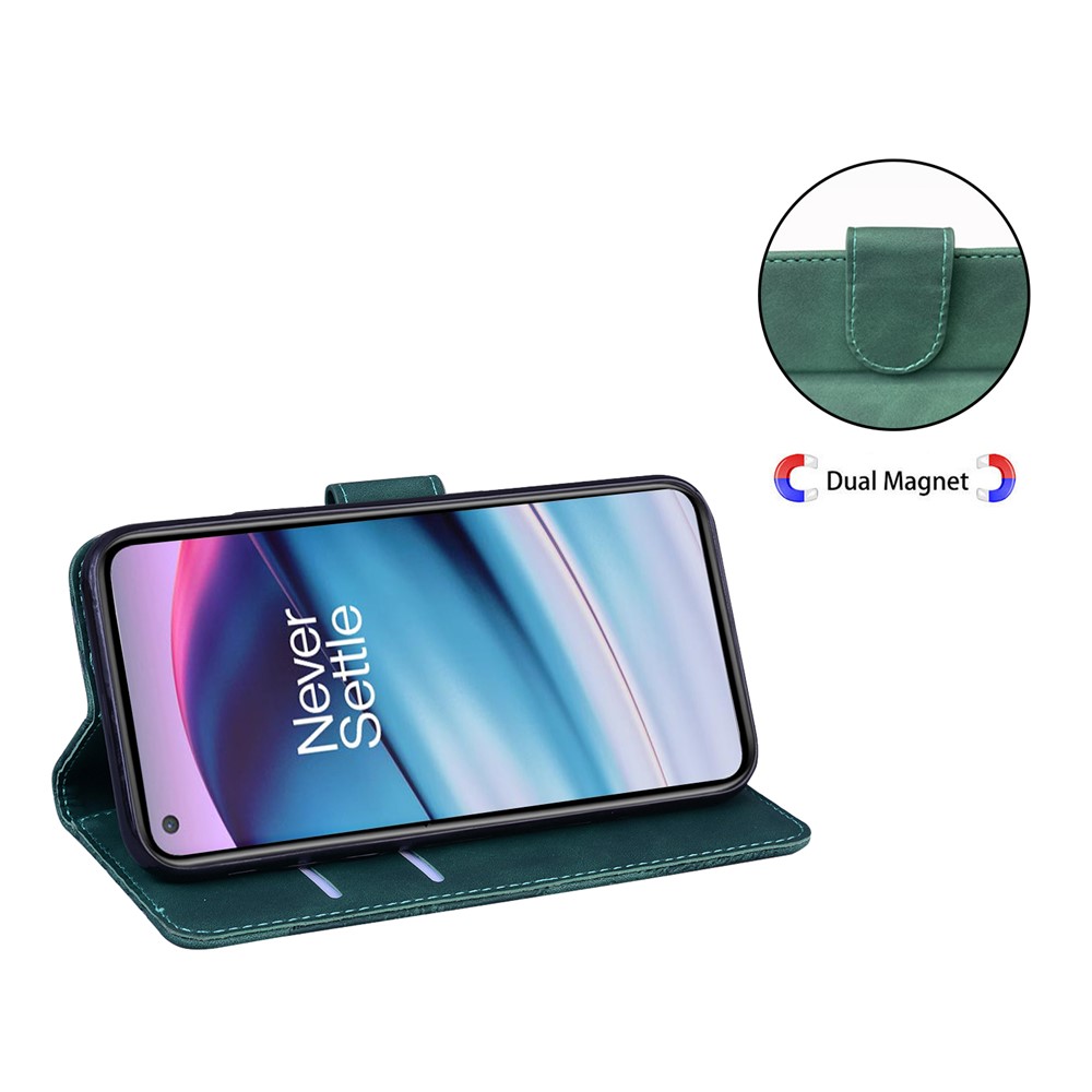 Butterfly Pattern Printing Dual-sided Magnetic Clasp Anti-scratch Skin-touch PU Leather Phone Cover with Stand for OnePlus Nord CE 5G - Green-4