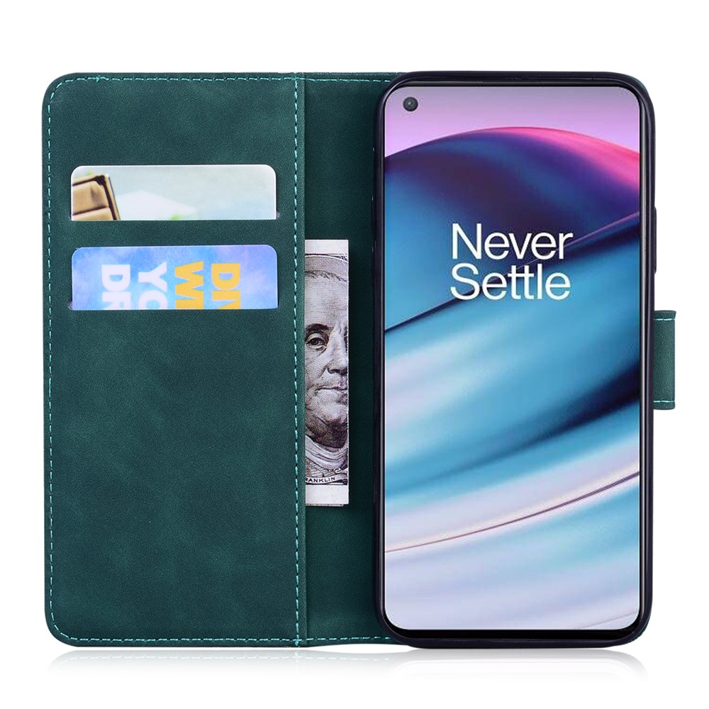 Butterfly Pattern Printing Dual-sided Magnetic Clasp Anti-scratch Skin-touch PU Leather Phone Cover with Stand for OnePlus Nord CE 5G - Green-5