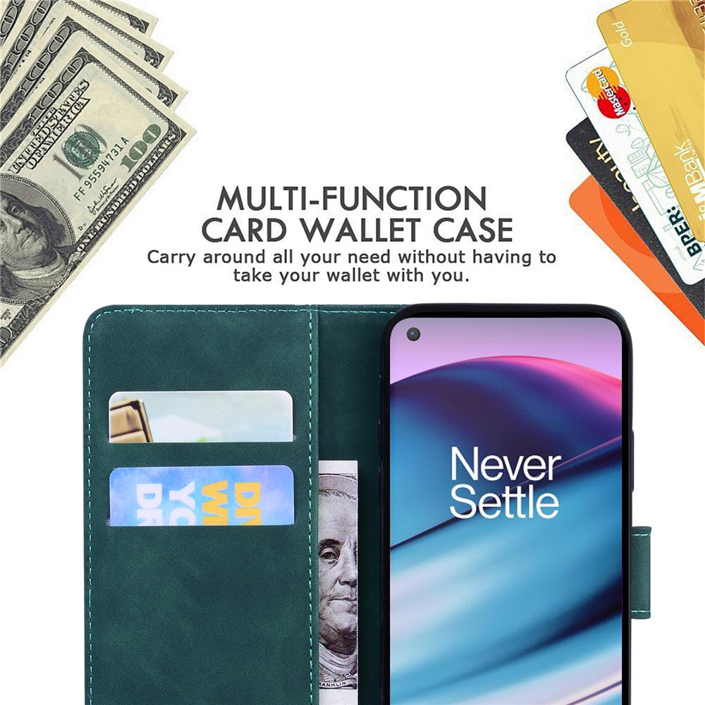 Butterfly Pattern Printing Dual-sided Magnetic Clasp Anti-scratch Skin-touch PU Leather Phone Cover with Stand for OnePlus Nord CE 5G - Green-6
