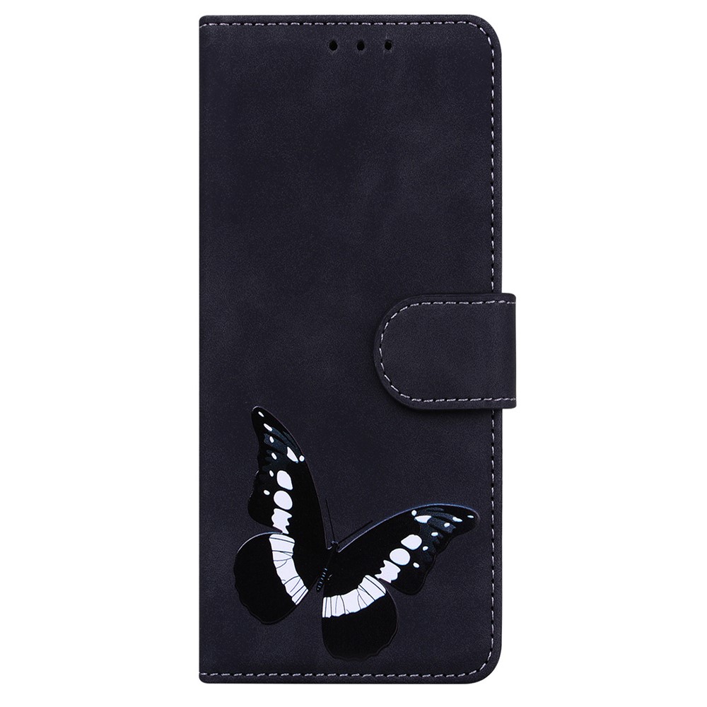 Stylish Big Butterfly Printing Design Skin-touch PU Leather Stand Wallet Flip Phone Cover for OnePlus Nord 2 5G - Black-2
