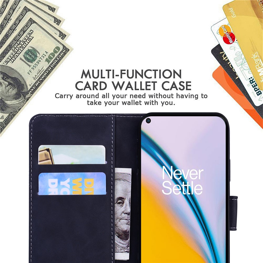 Stylish Big Butterfly Printing Design Skin-touch PU Leather Stand Wallet Flip Phone Cover for OnePlus Nord 2 5G - Black-6