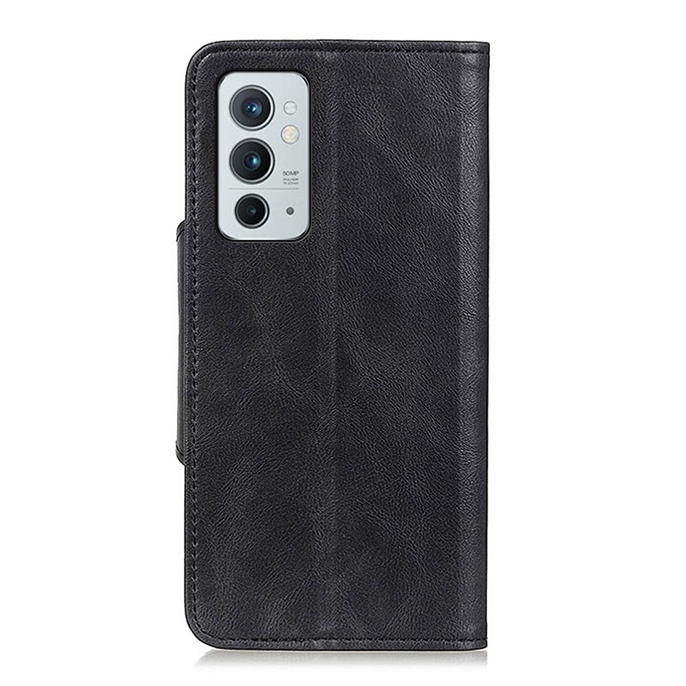 Brass Buckle Magnetic Closure Wallet Stand PU Leather + TPU Phone Protective Shell Case for OnePlus 9RT 5G - Black-3
