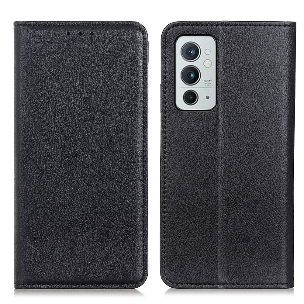 Litchi Texture Magnetic Auto Closing Split Leather Cover TPU Phone Case Shell with Stand Wallet for OnePlus 9RT 5G - Black-1