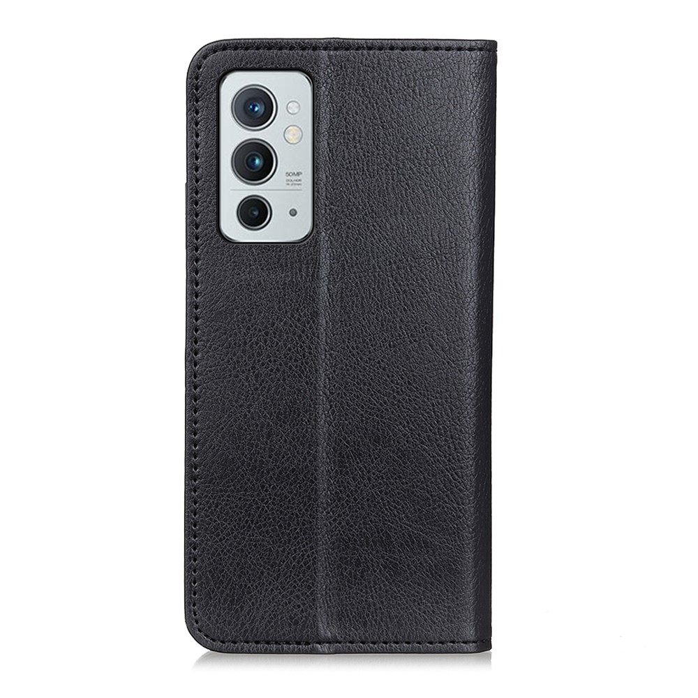 Litchi Texture Magnetic Auto Closing Split Leather Cover TPU Phone Case Shell with Stand Wallet for OnePlus 9RT 5G - Black-3