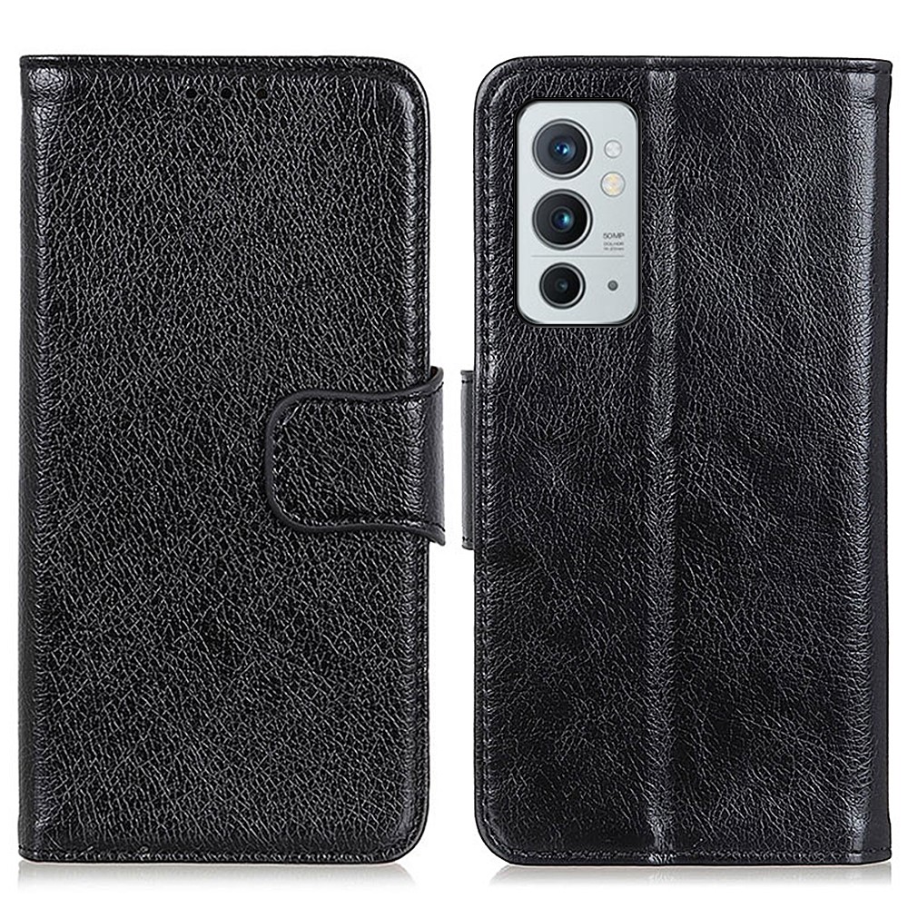Nappa Texture Split Leather Drop-resistant Stand Phone Case Wallet Cover for OnePlus 9RT 5G - Black-1
