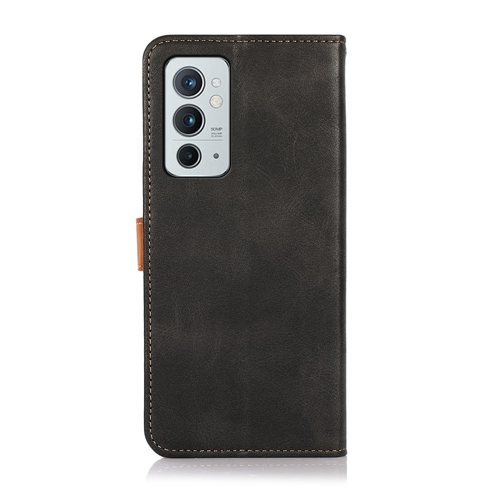 KHAZNEH Magnetic Golden Clasp Foldable Stand Leather Phone Case with Wallet for OnePlus 9RT 5G - Black-3