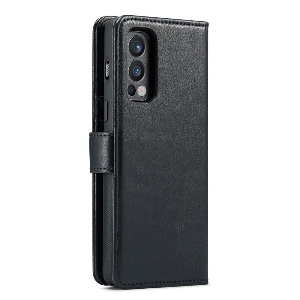 DG.MING Split Leather Stand Wallet Full Protection Cover Shell Detachable 2-in-1 Phone Case for OnePlus Nord 2 5G - Black-3