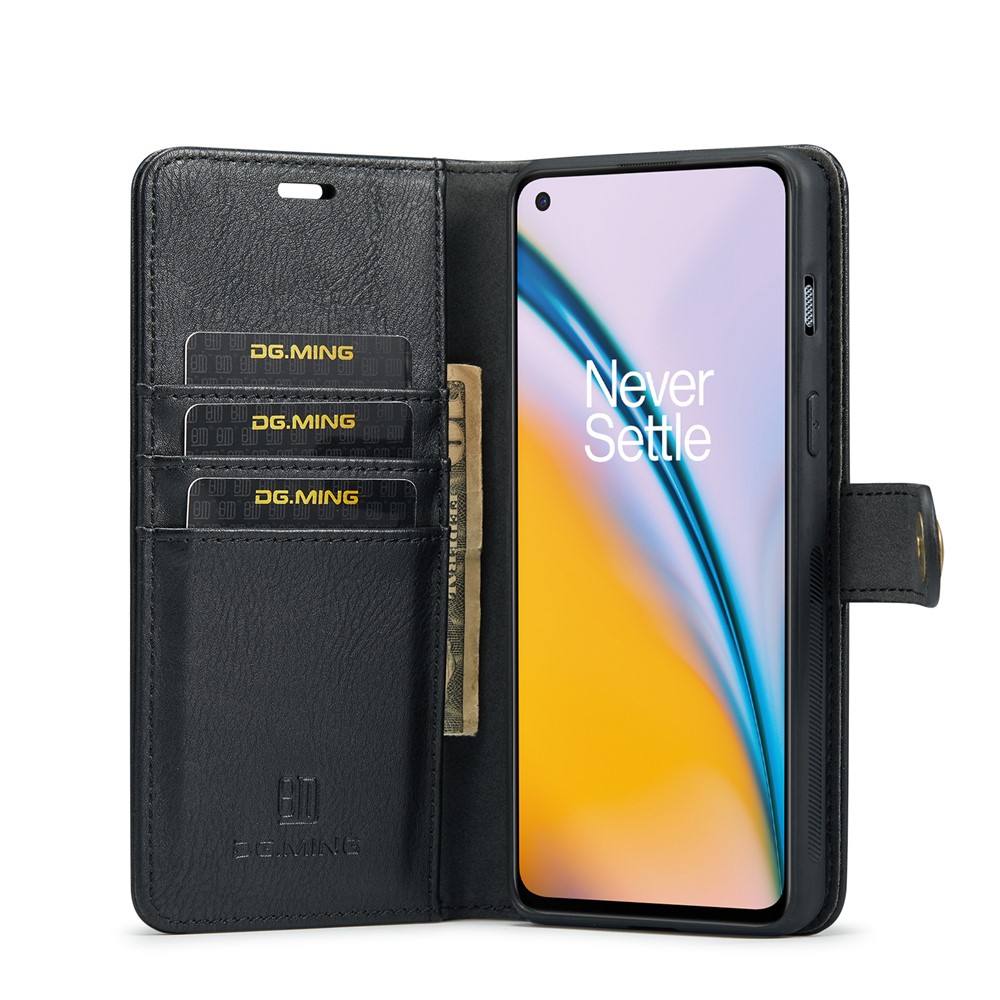 DG.MING Split Leather Stand Wallet Full Protection Cover Shell Detachable 2-in-1 Phone Case for OnePlus Nord 2 5G - Black-5