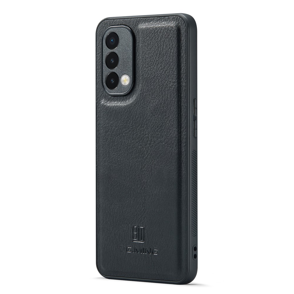 DG.MING Stand Wallet Split Leather Cover Detachable Phone Case for OnePlus Nord N200 5G - Black-4