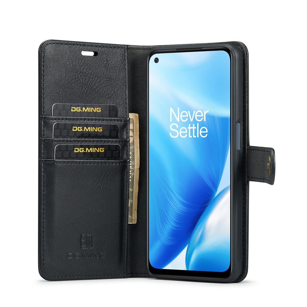 DG.MING Stand Wallet Split Leather Cover Detachable Phone Case for OnePlus Nord N200 5G - Black-5