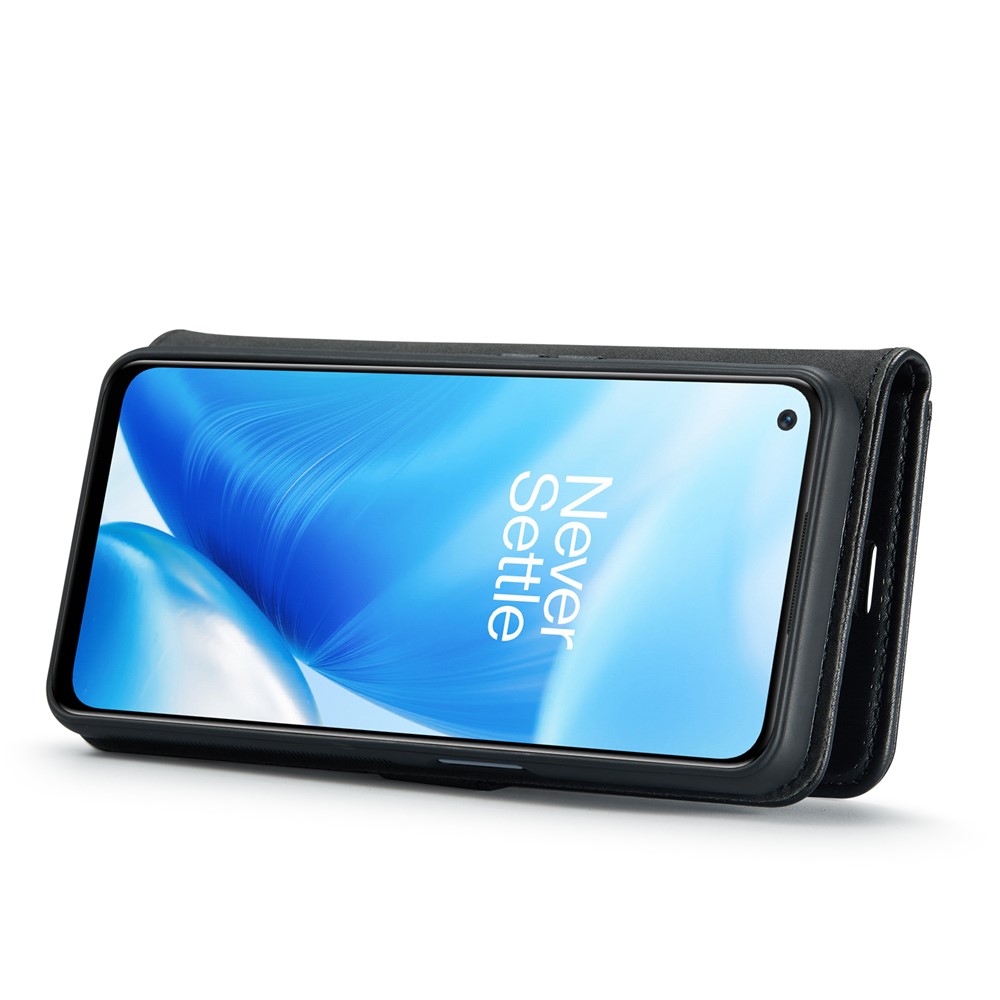 DG.MING Stand Wallet Split Leather Cover Detachable Phone Case for OnePlus Nord N200 5G - Black-6