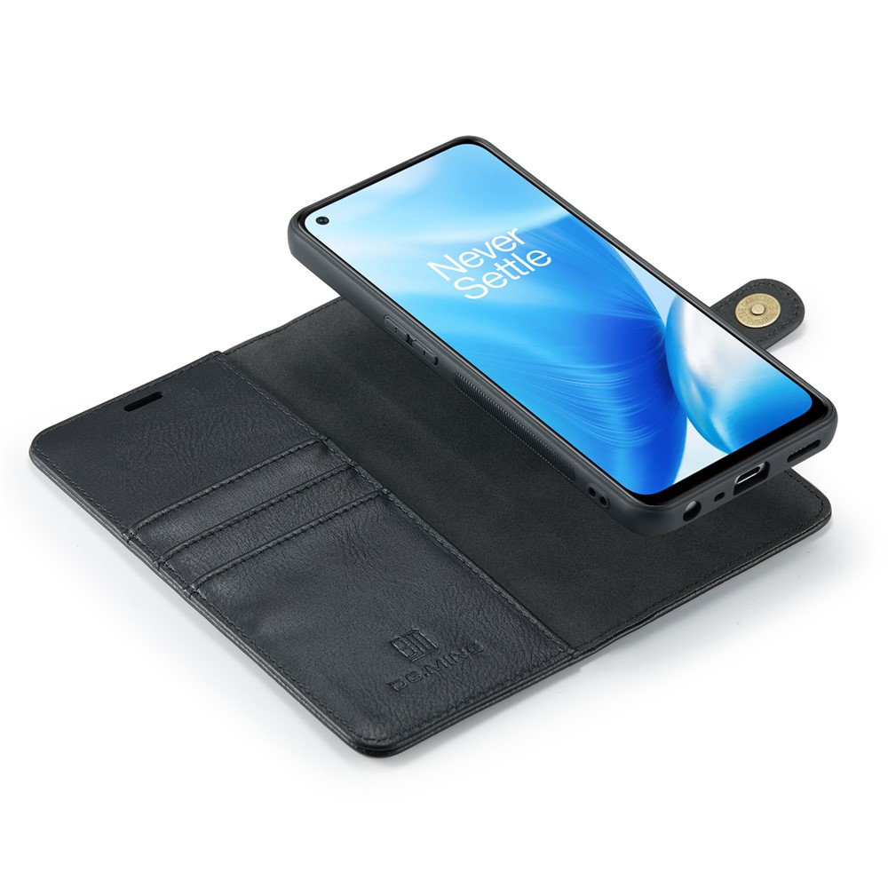DG.MING Stand Wallet Split Leather Cover Detachable Phone Case for OnePlus Nord N200 5G - Black-8