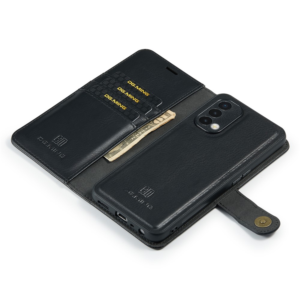 DG.MING Stand Wallet Split Leather Cover Detachable Phone Case for OnePlus Nord N200 5G - Black-9