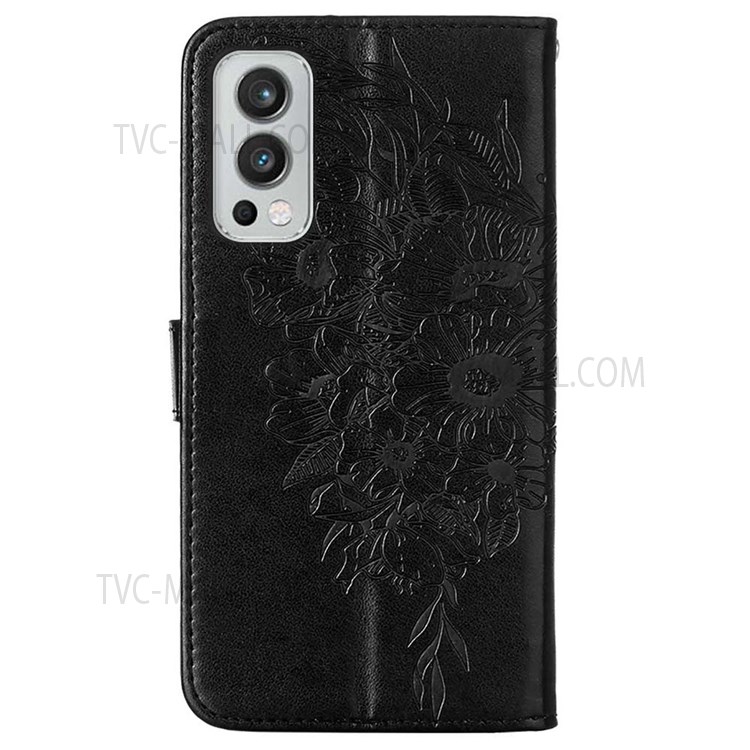 Flip Phone Cover Butterfly Flower Imprinted Leather Stand Wallet Case for OnePlus Nord 2 5G - Black-3