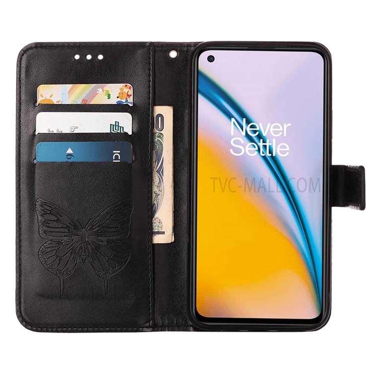 Flip Phone Cover Butterfly Flower Imprinted Leather Stand Wallet Case for OnePlus Nord 2 5G - Black-6