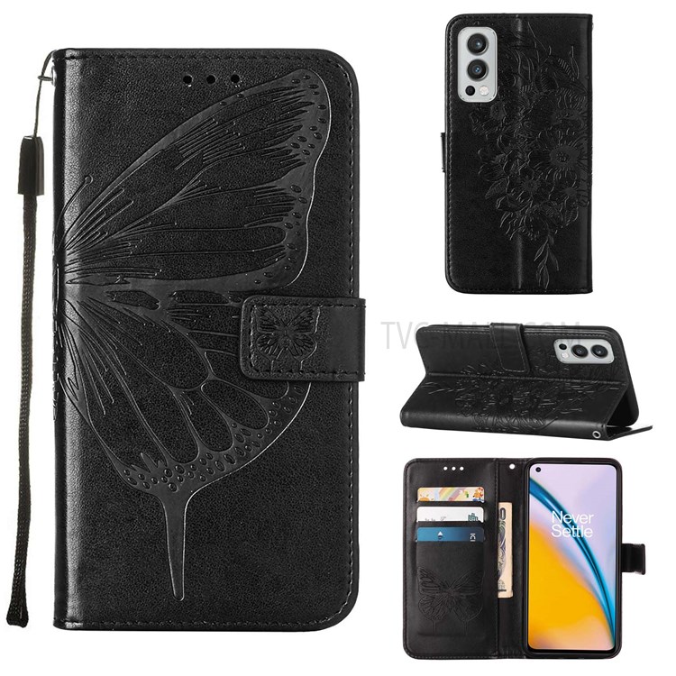 Flip Phone Cover Butterfly Flower Imprinted Leather Stand Wallet Case for OnePlus Nord 2 5G - Black-7