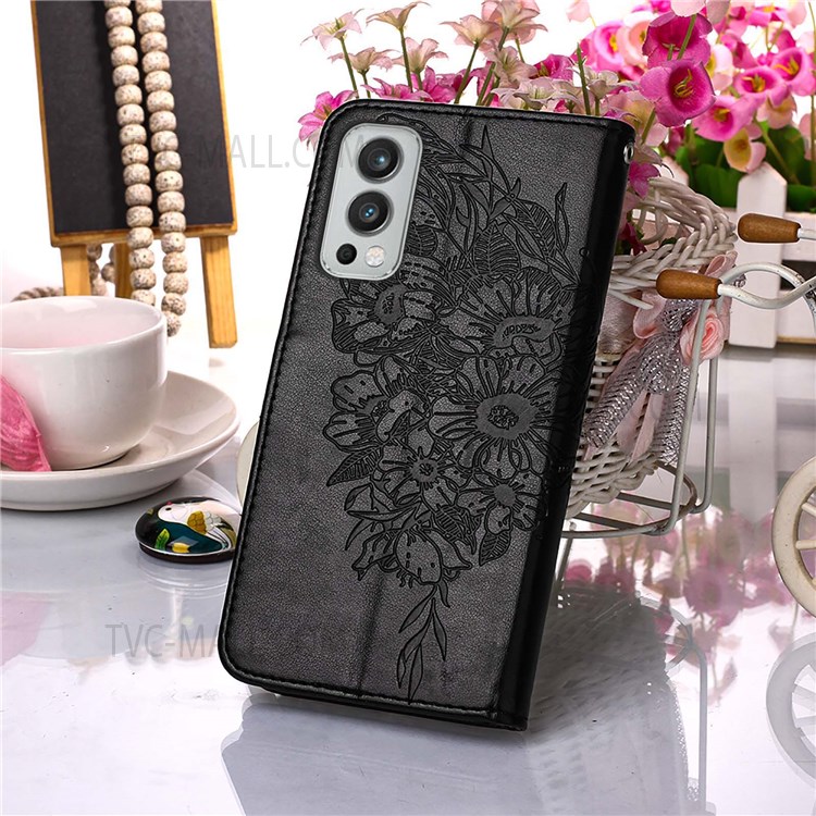 Flip Phone Cover Butterfly Flower Imprinted Leather Stand Wallet Case for OnePlus Nord 2 5G - Black-8