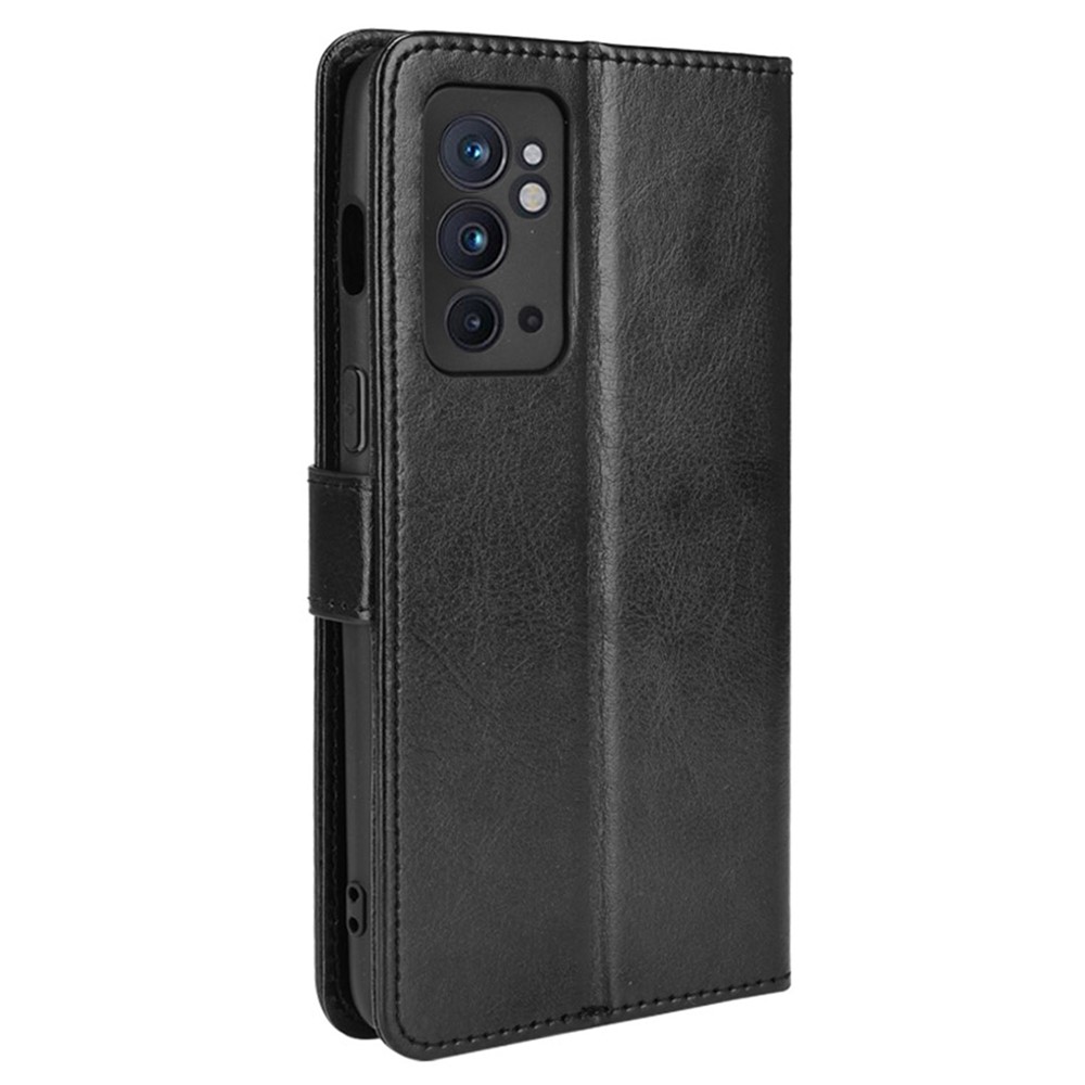 Wallet Magnetic Supporting Stand Crazy Horse Texture PU Leather Anti-Scratch Case with Wrist Strap for OnePlus 9RT 5G - Black-3