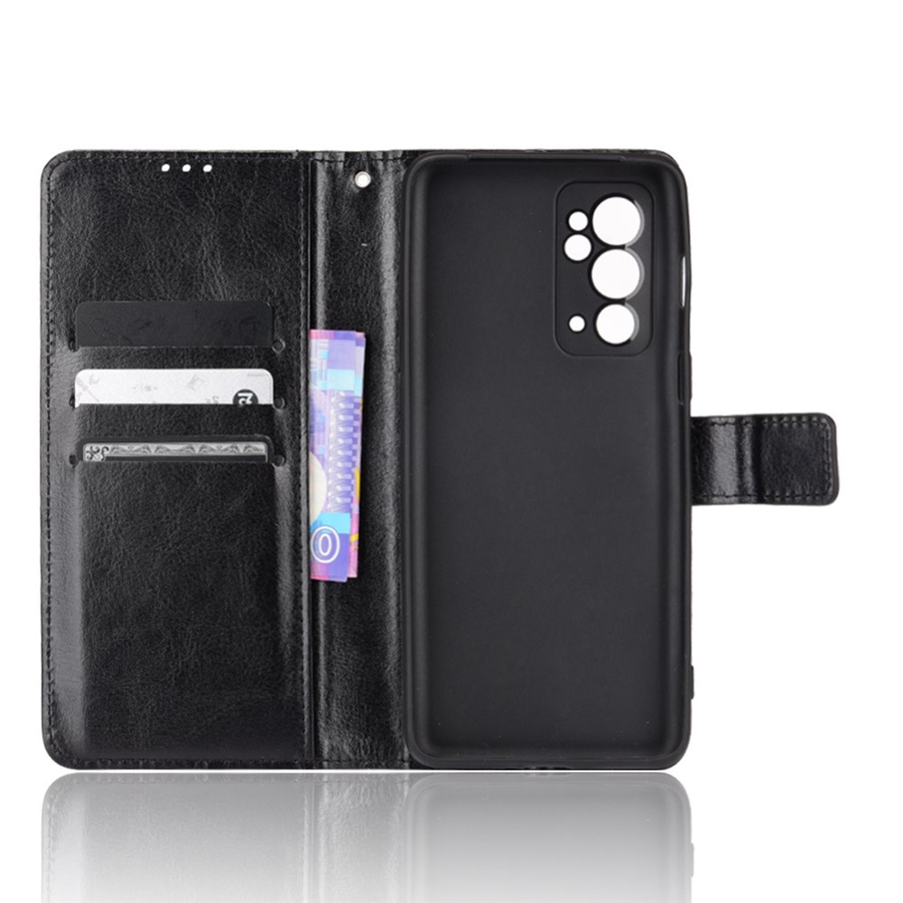 Wallet Magnetic Supporting Stand Crazy Horse Texture PU Leather Anti-Scratch Case with Wrist Strap for OnePlus 9RT 5G - Black-5
