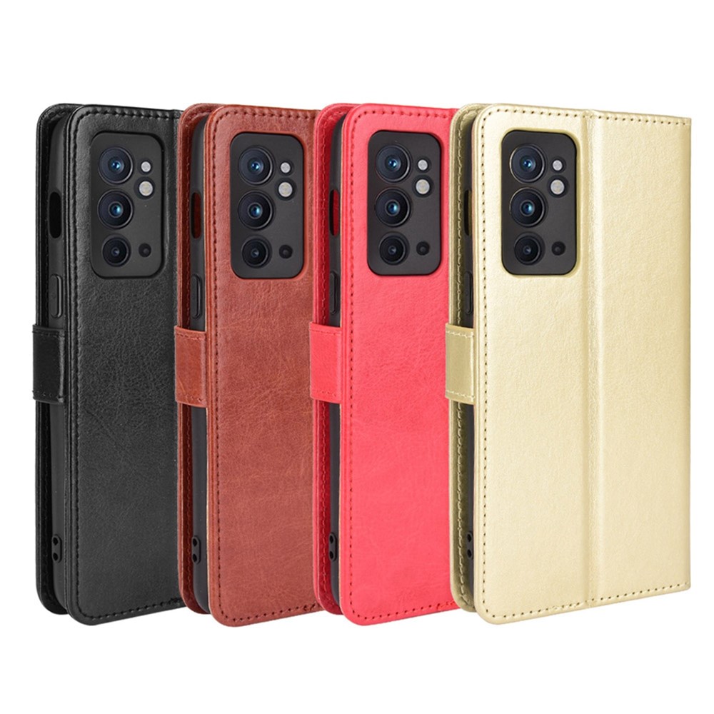 Wallet Magnetic Supporting Stand Crazy Horse Texture PU Leather Anti-Scratch Case with Wrist Strap for OnePlus 9RT 5G - Black-9