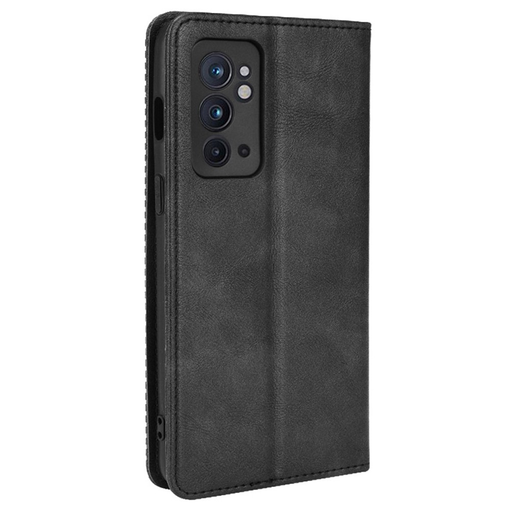 Retro Textured Surface Flip Phone Anti-Drop Leather Case Wallet Stand Protective Cover for OnePlus 9RT 5G - Black-3