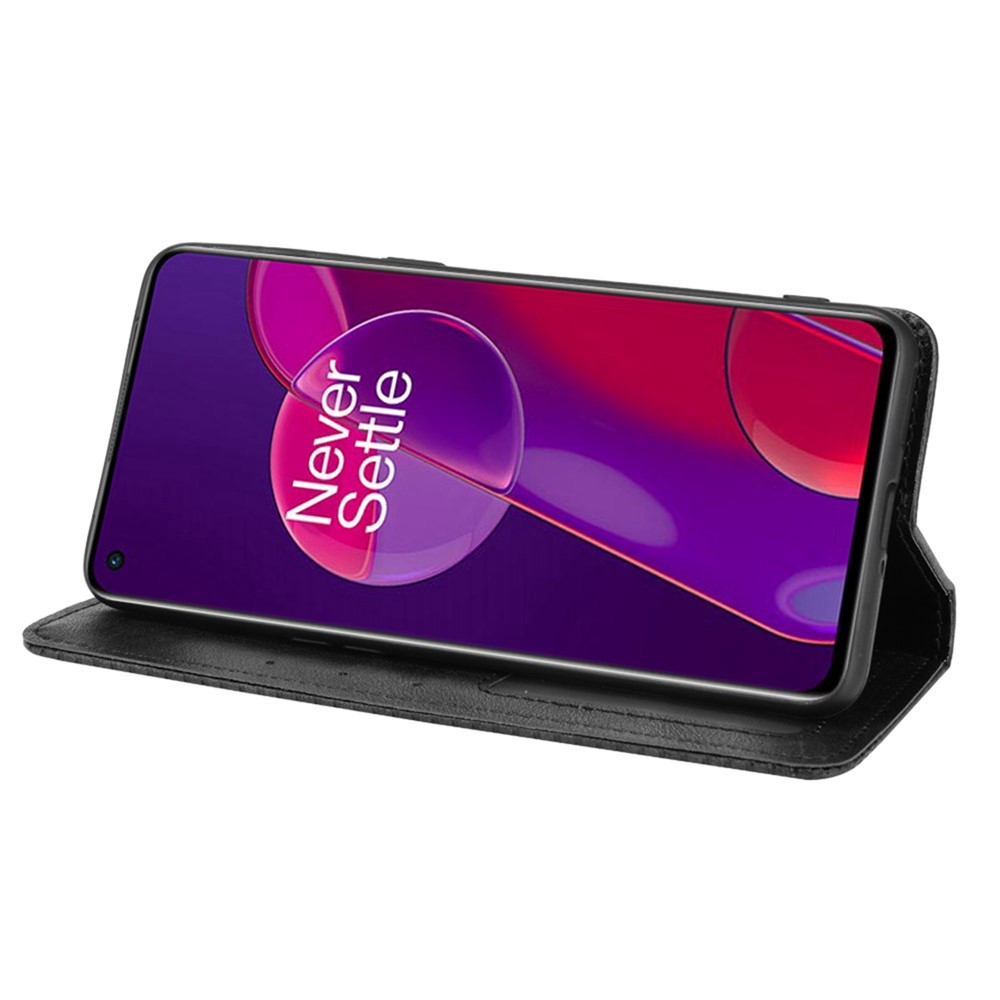 Retro Textured Surface Flip Phone Anti-Drop Leather Case Wallet Stand Protective Cover for OnePlus 9RT 5G - Black-5