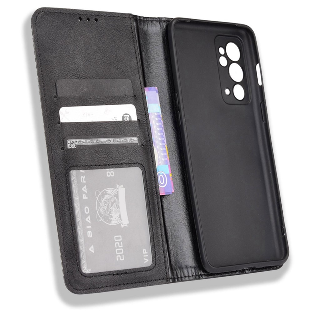 Retro Textured Surface Flip Phone Anti-Drop Leather Case Wallet Stand Protective Cover for OnePlus 9RT 5G - Black-6